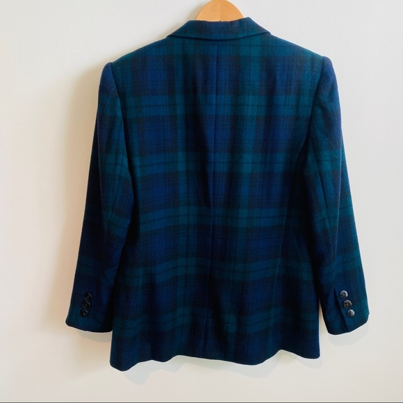 Vintage Forest Green, Navy Blue, with Black Plaid Check Single Breasted Blazer - Picture 7 of 10
